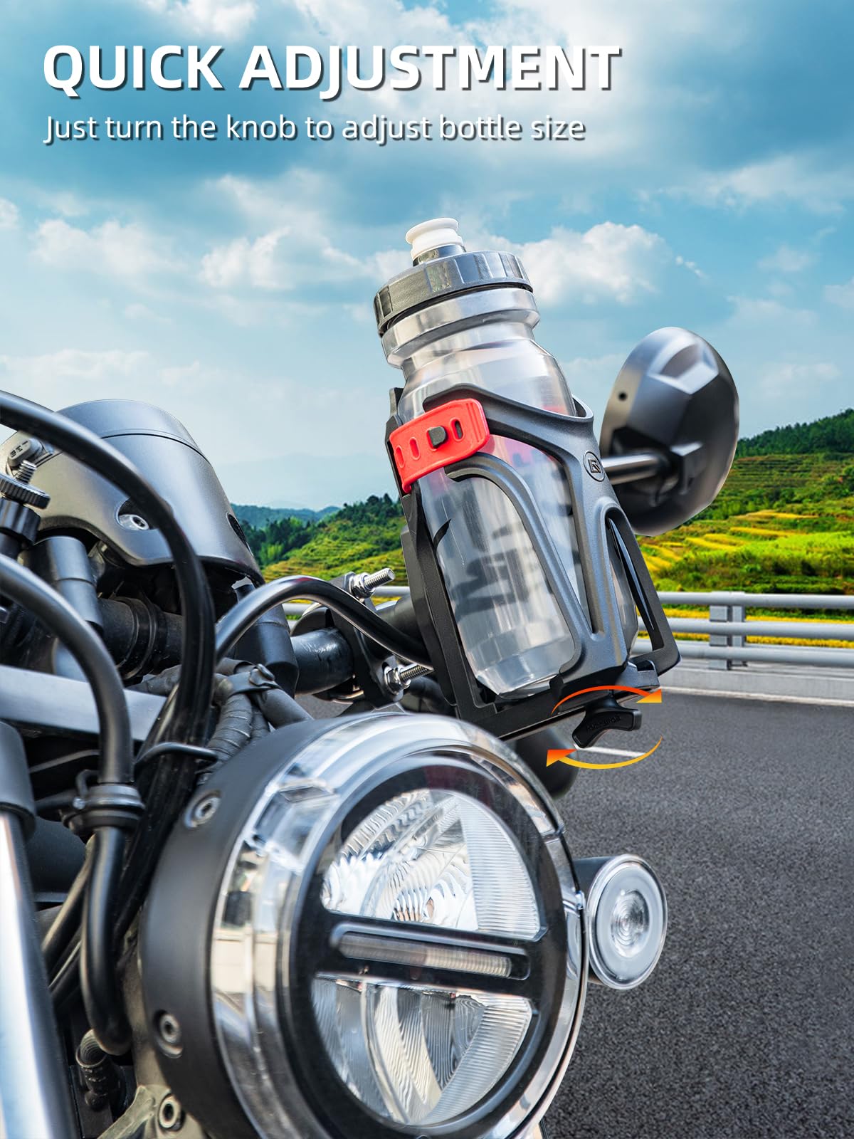 ROCKBROS Adjustable Water Bottle Holder for 2.3-3" Bottles, Bike & Motorcycle Mount