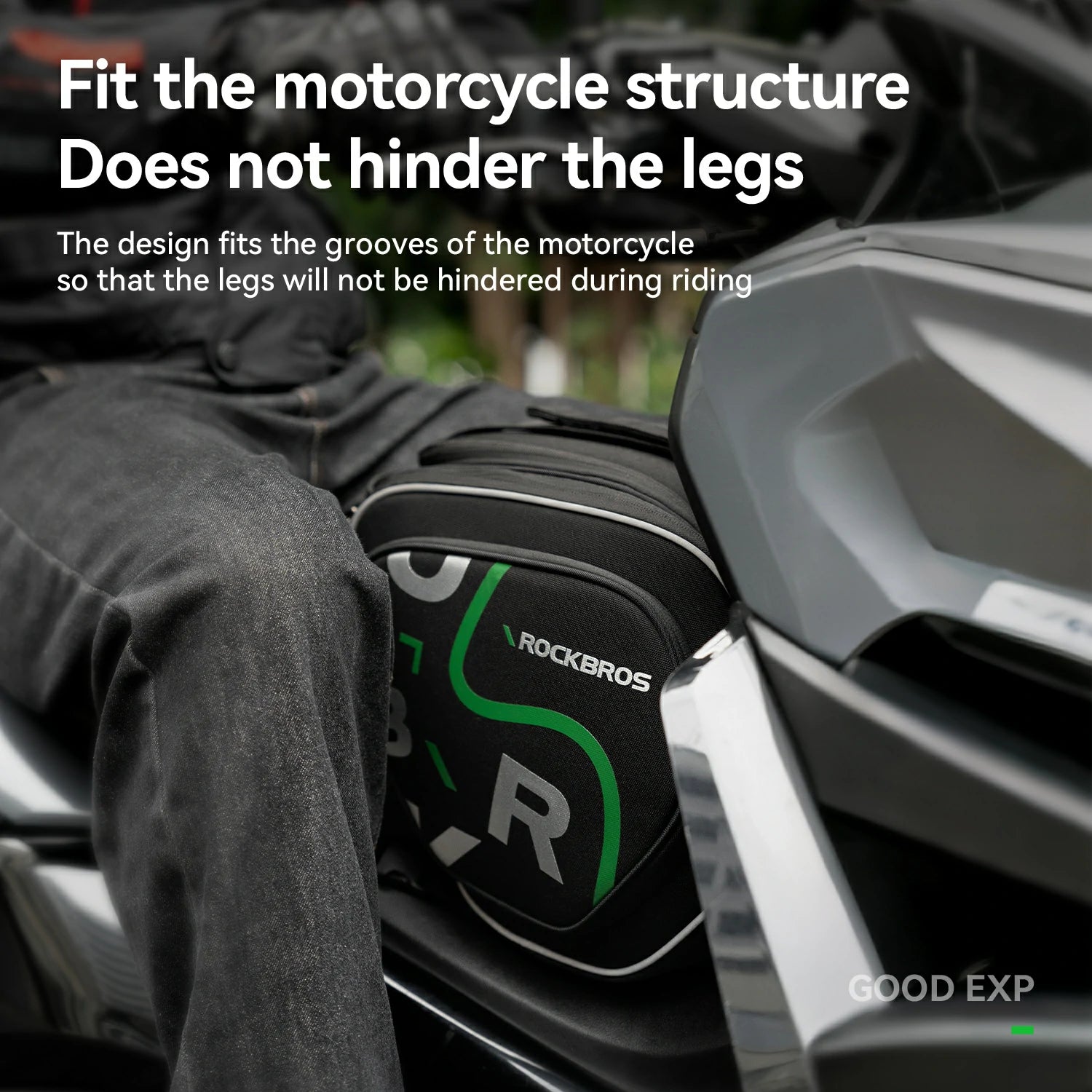 Spacious 12L motorcycle tank bag with sturdy construction, double-zip access, rain cover, and reflective accents.