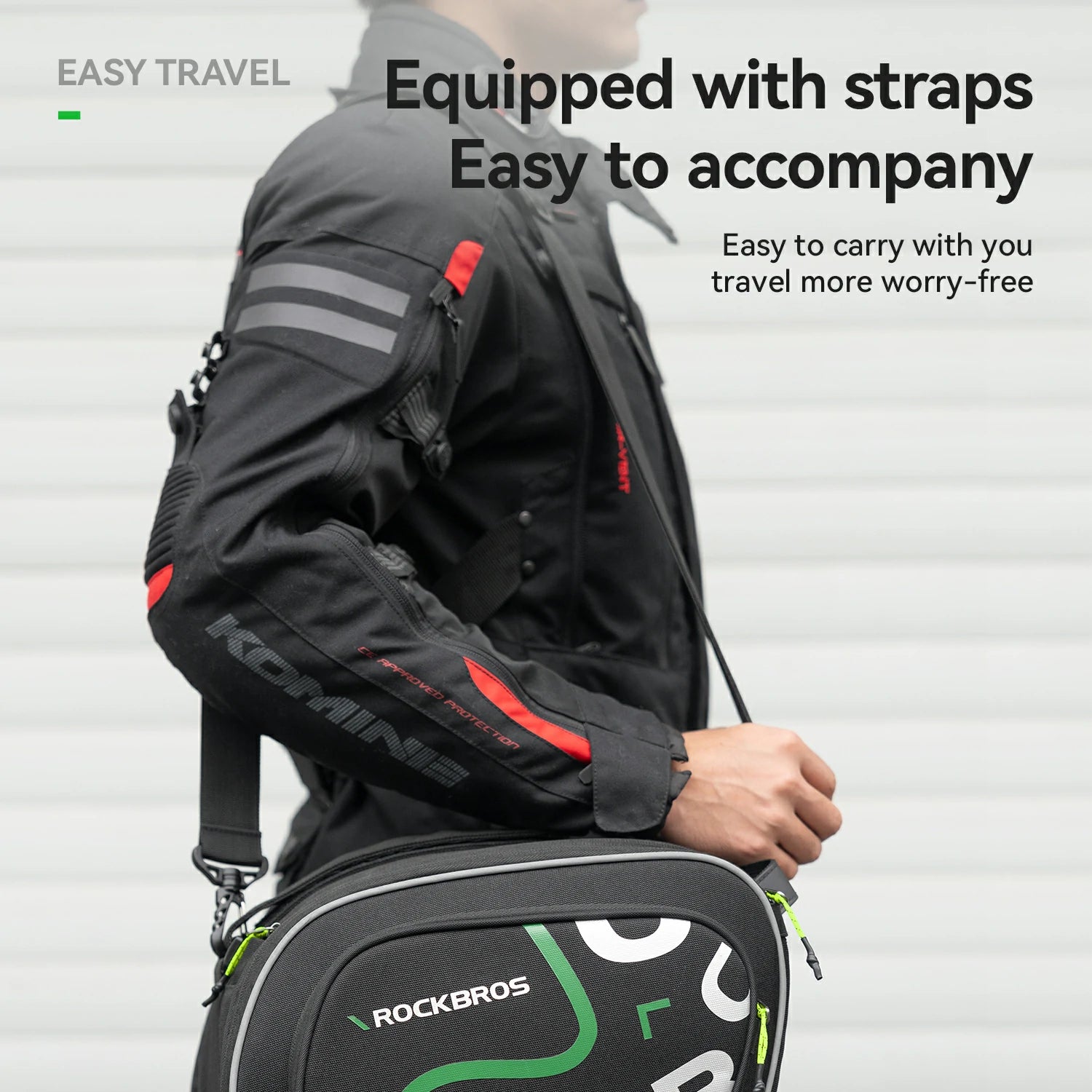 Rider-friendly 12L tank bag with 3D structure, quick-access zippers, rain protection, and detachable shoulder strap.
