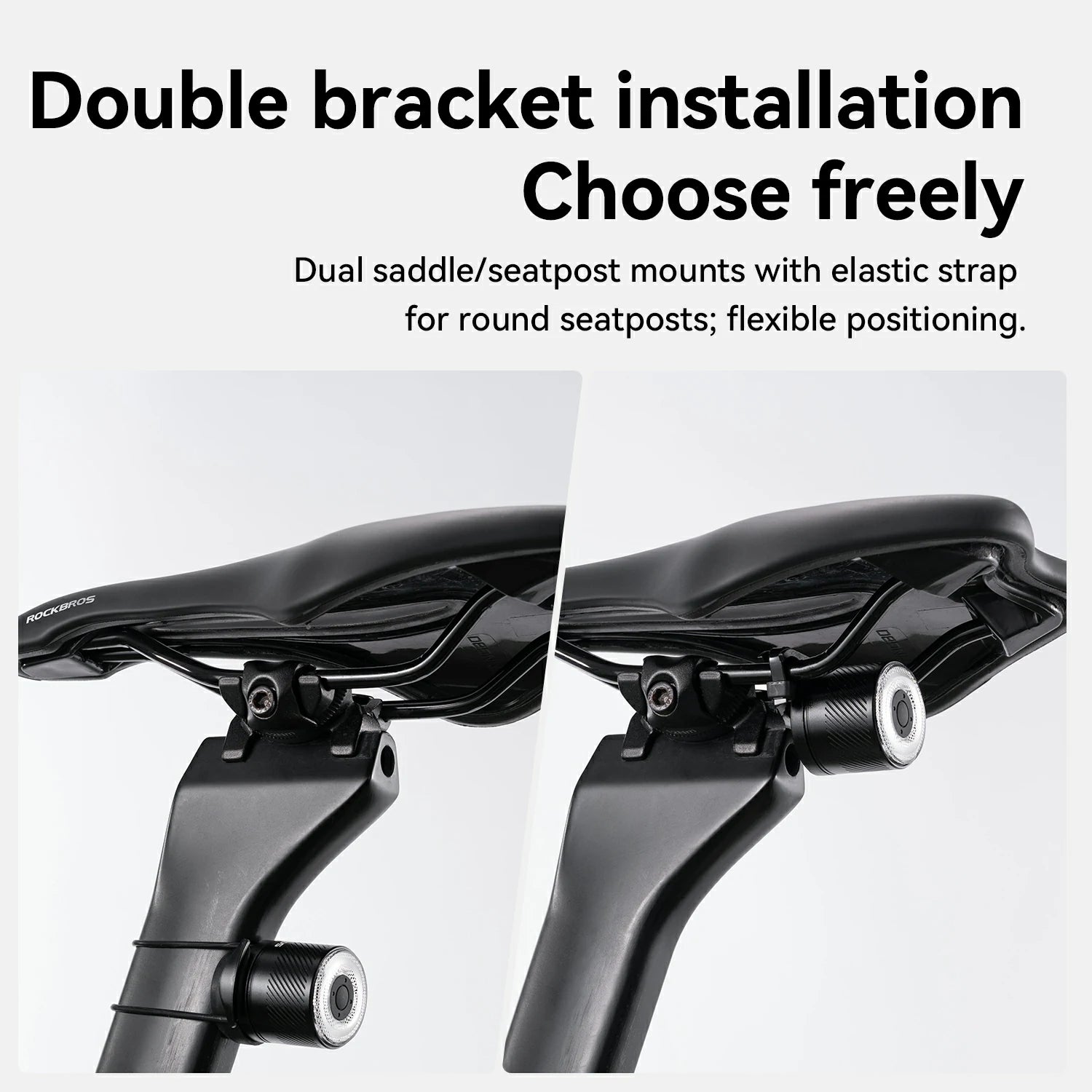 Bicycle saddle with double bracket installation on a white background