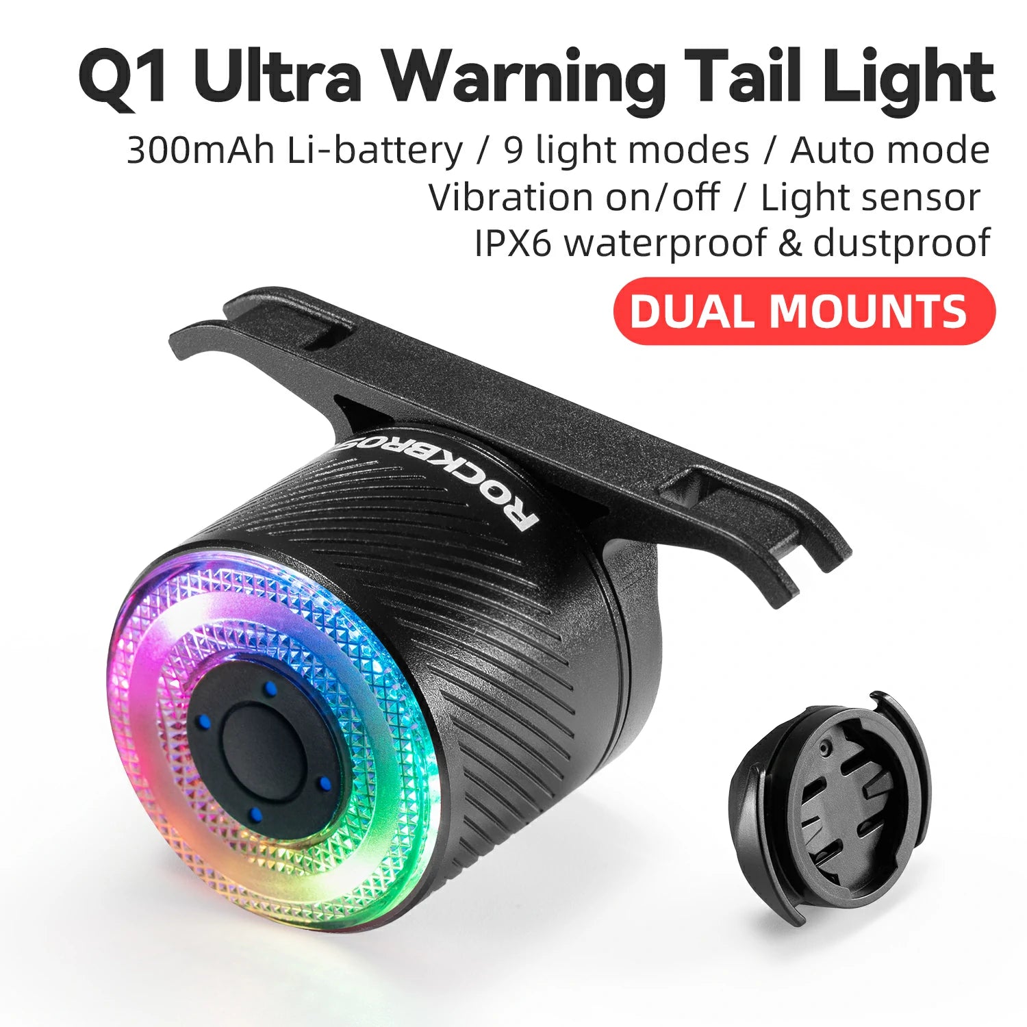 Q1 Ultra Warning Tail Light with dual mounts on a white background