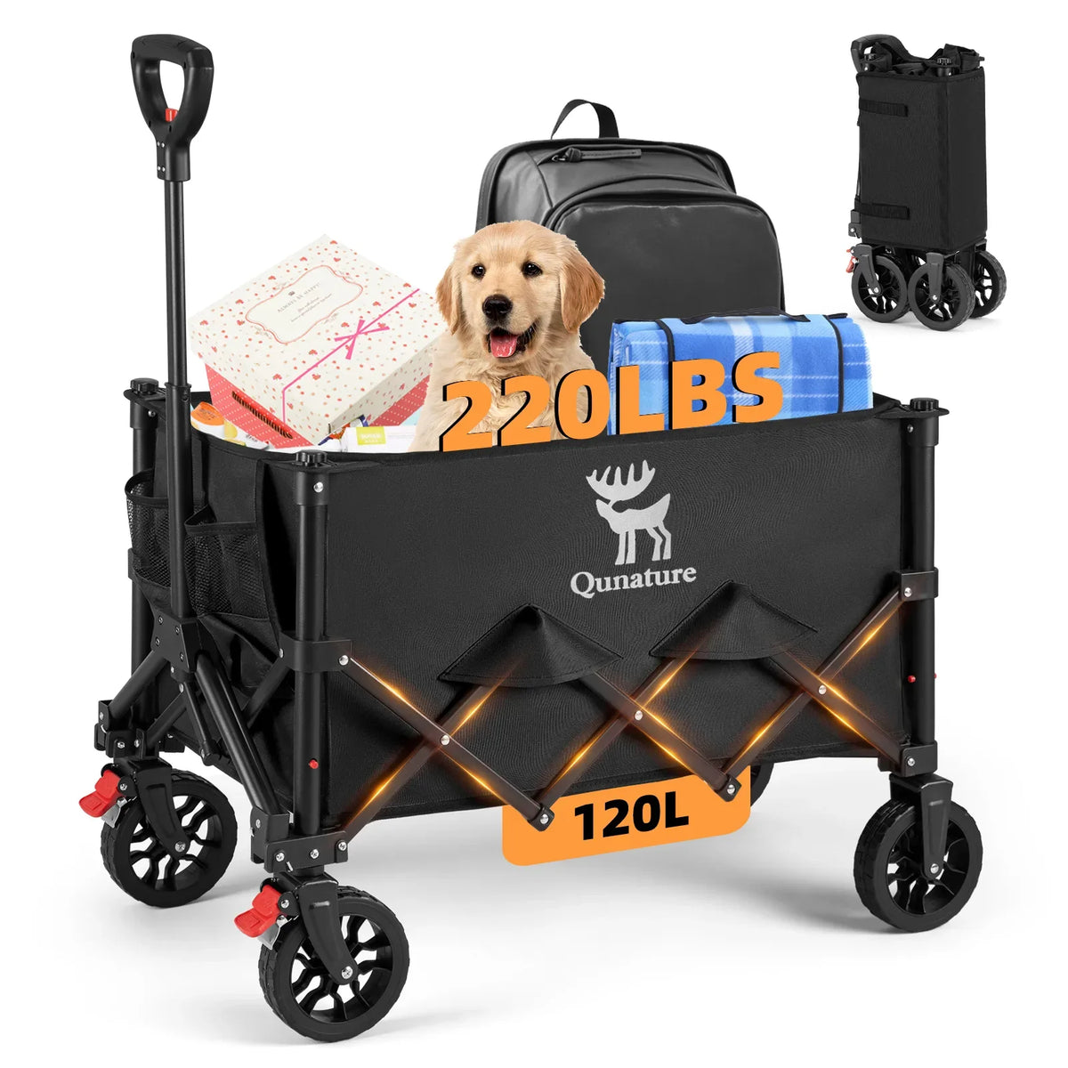 220lbs Foldable Utility Wagon Cart with 360° Swivel Wheels-ROCKBROS