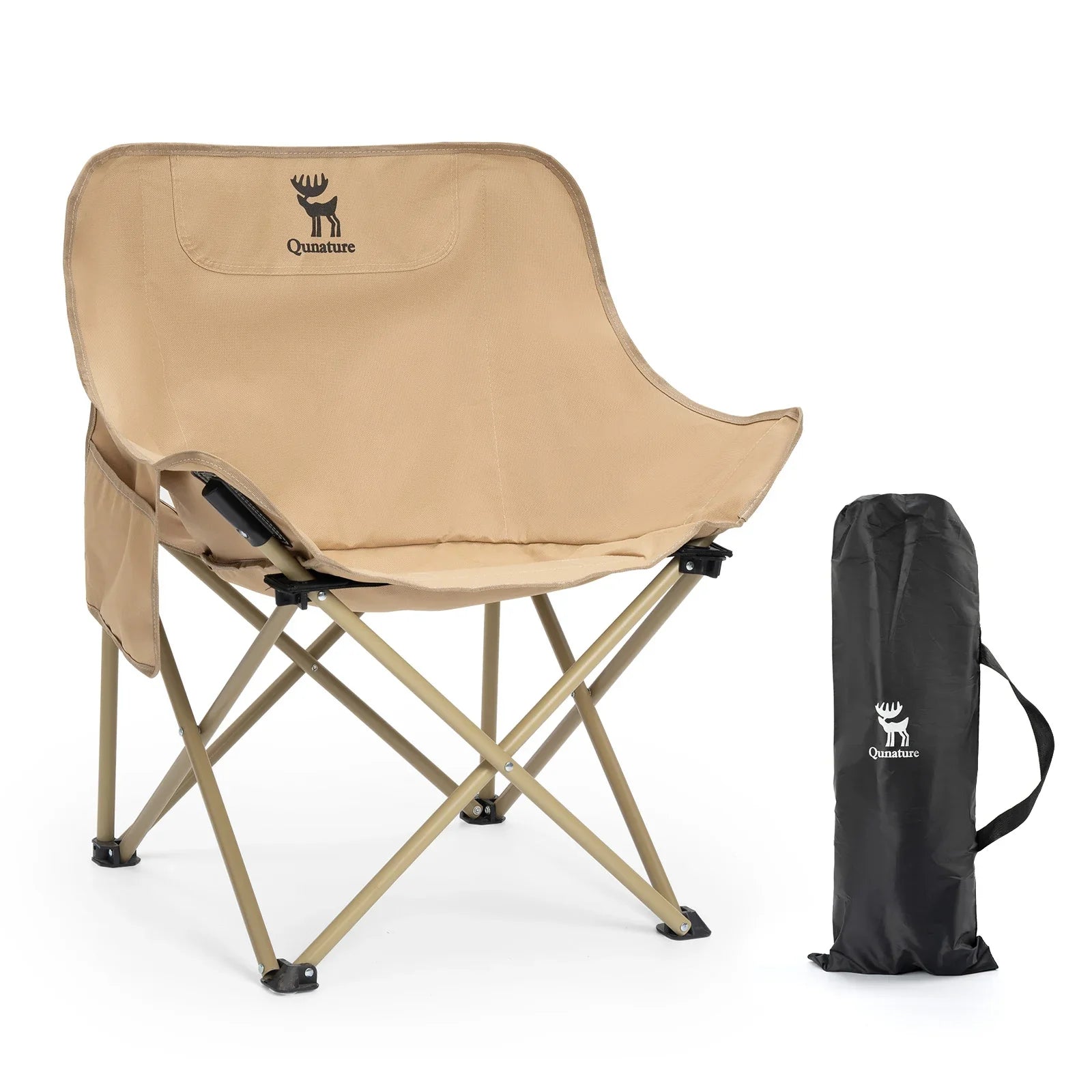 Beige camping chair with a carrying bag on a white background #version_Adult color_khaki
