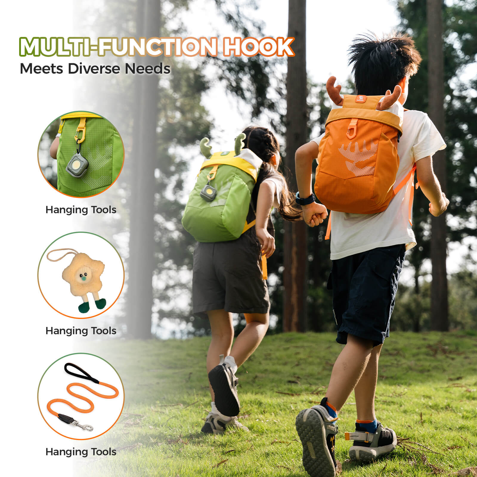 The Qunature 8L lightweight hiking backpack for children is made of water-repellent fabric and is designed specifically for children aged 4-8.
#color_green