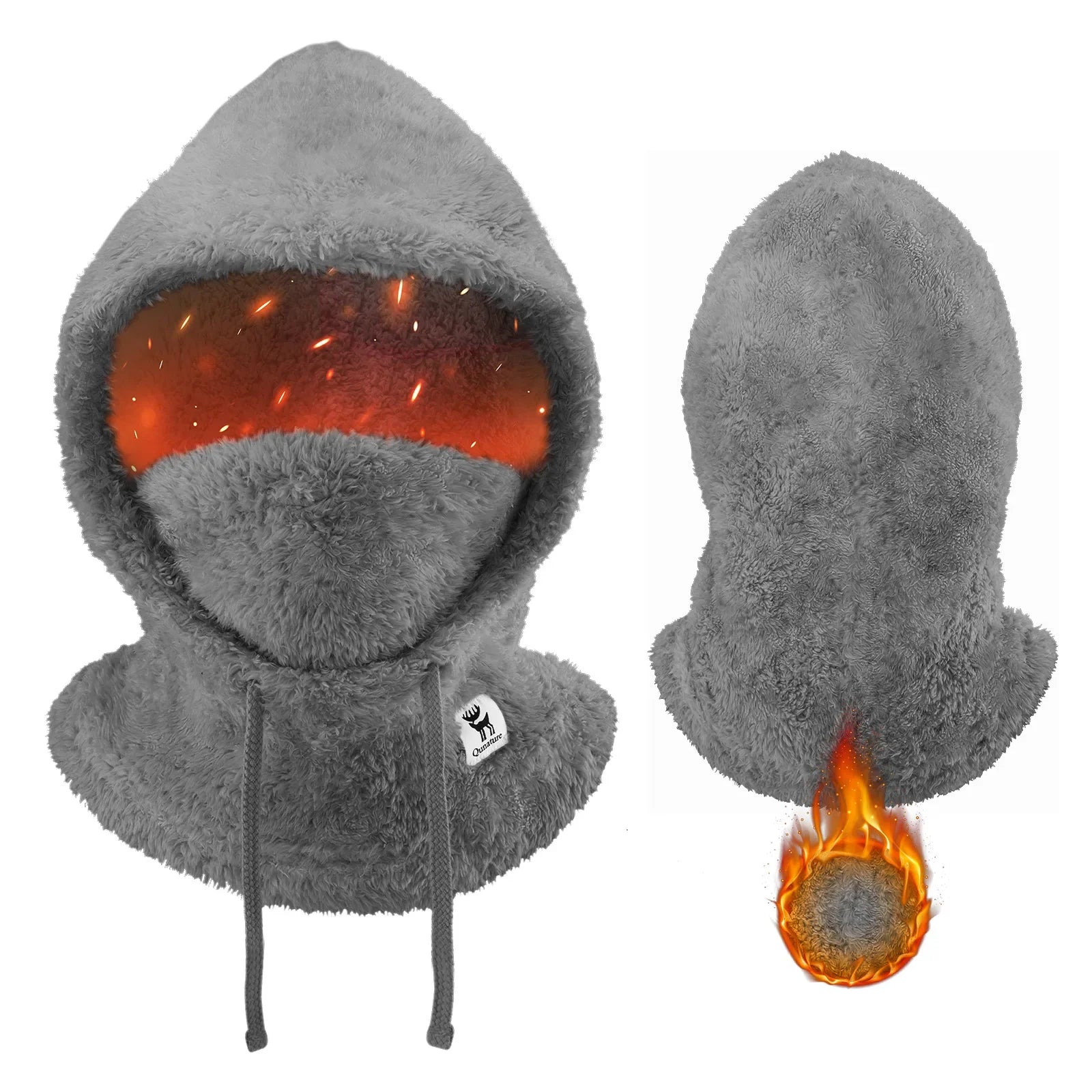 Gray fleece hood with a brand logo on a white background #color_grey