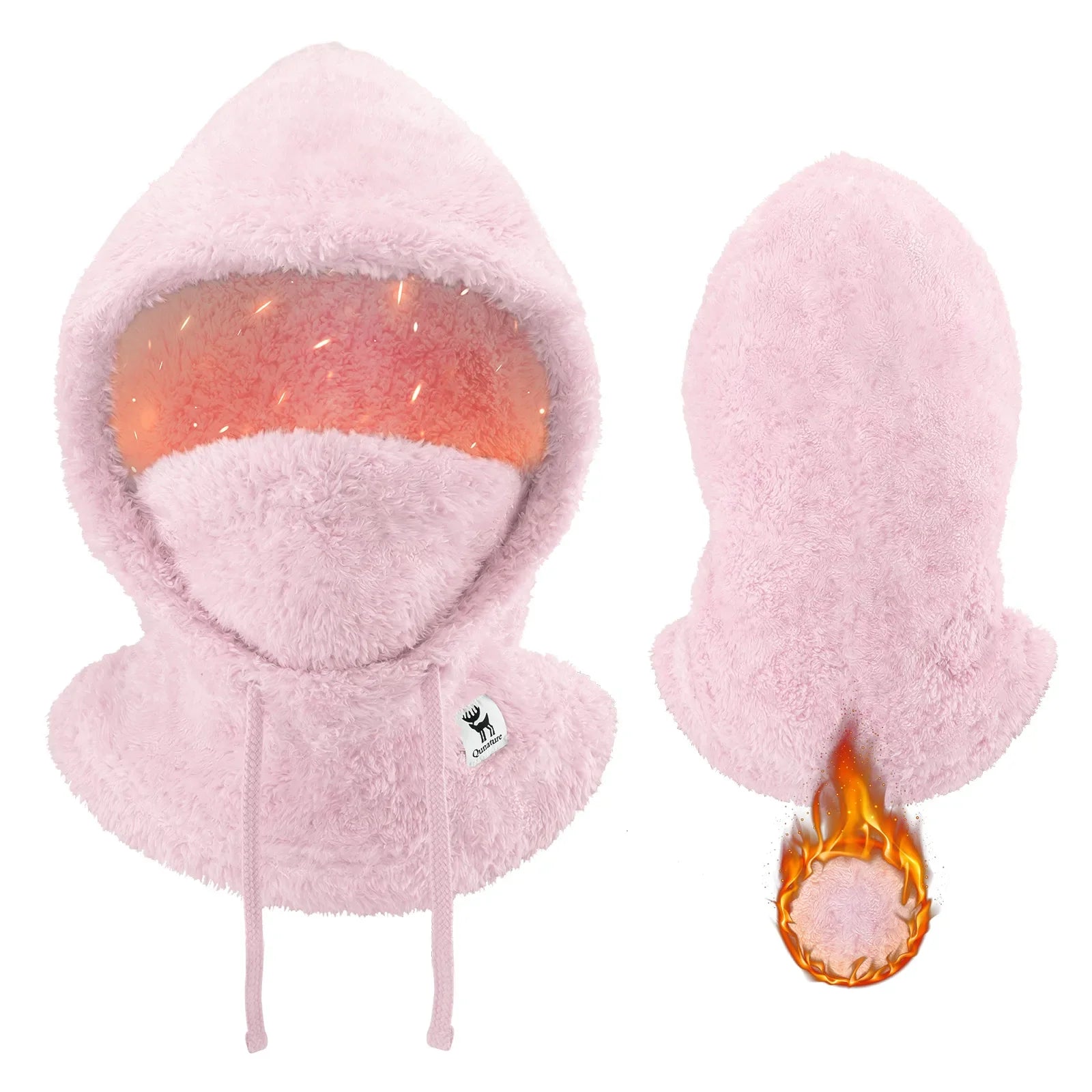 Pink fleece hood with a brand logo on a white background #color_pink
