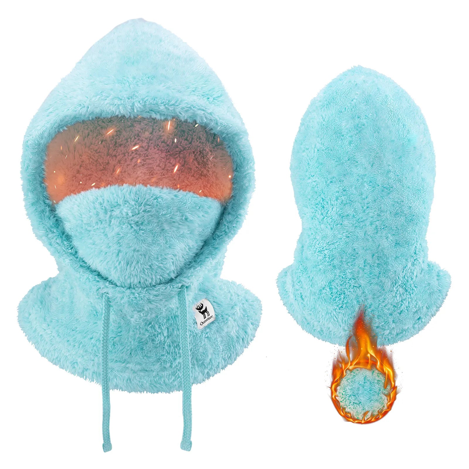 Green fleece hood with a brand logo on a white background #color_blue