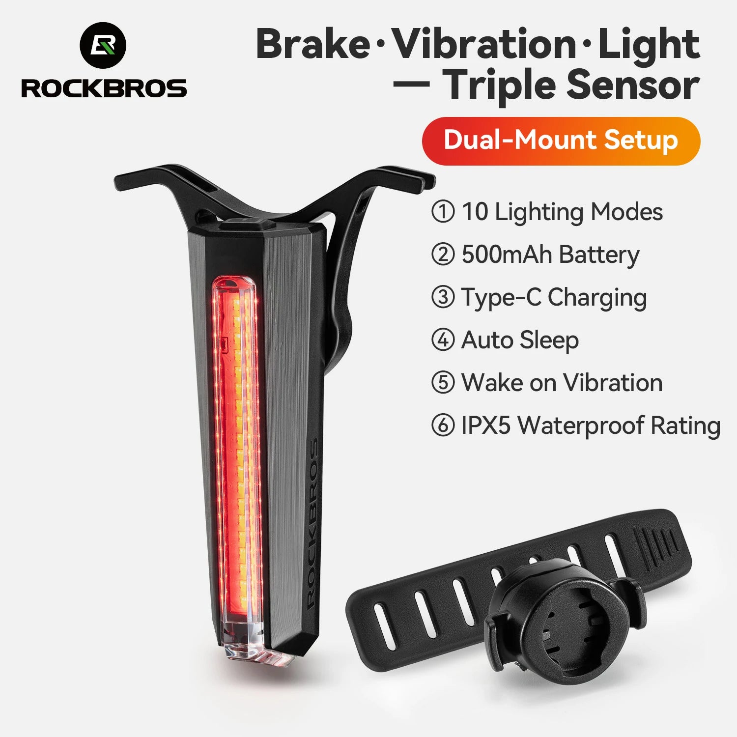 Bike tail light with steady red and colorful flash modes