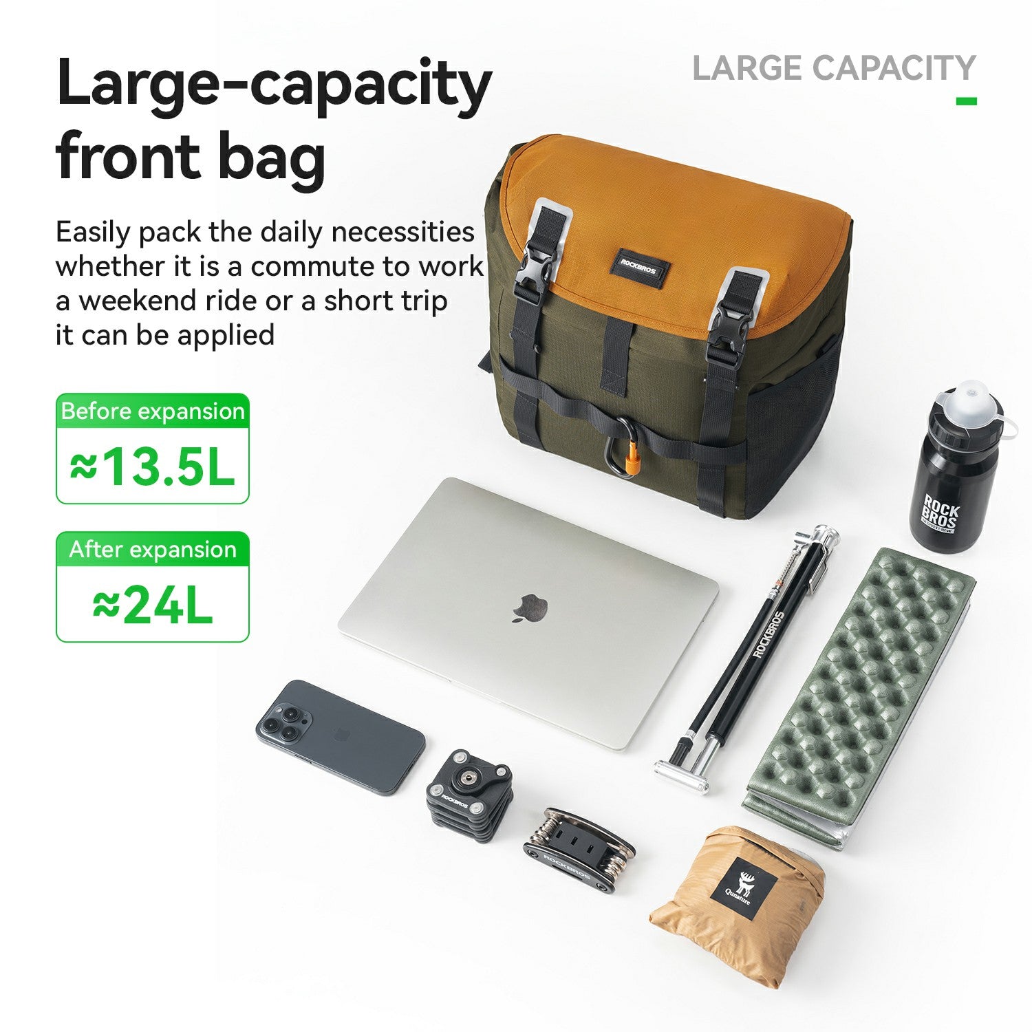 waterproof cycling storage bag 24l rockbros expandable handlebar bag