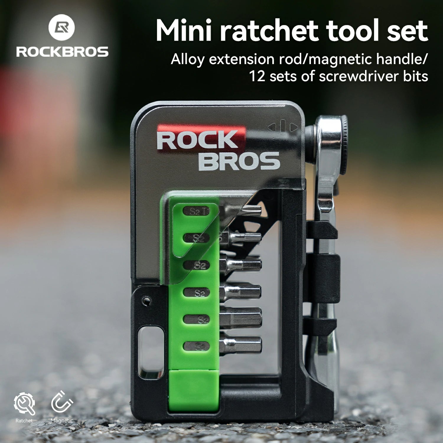Rock Bros mini ratchet tool set with screwdriver bits