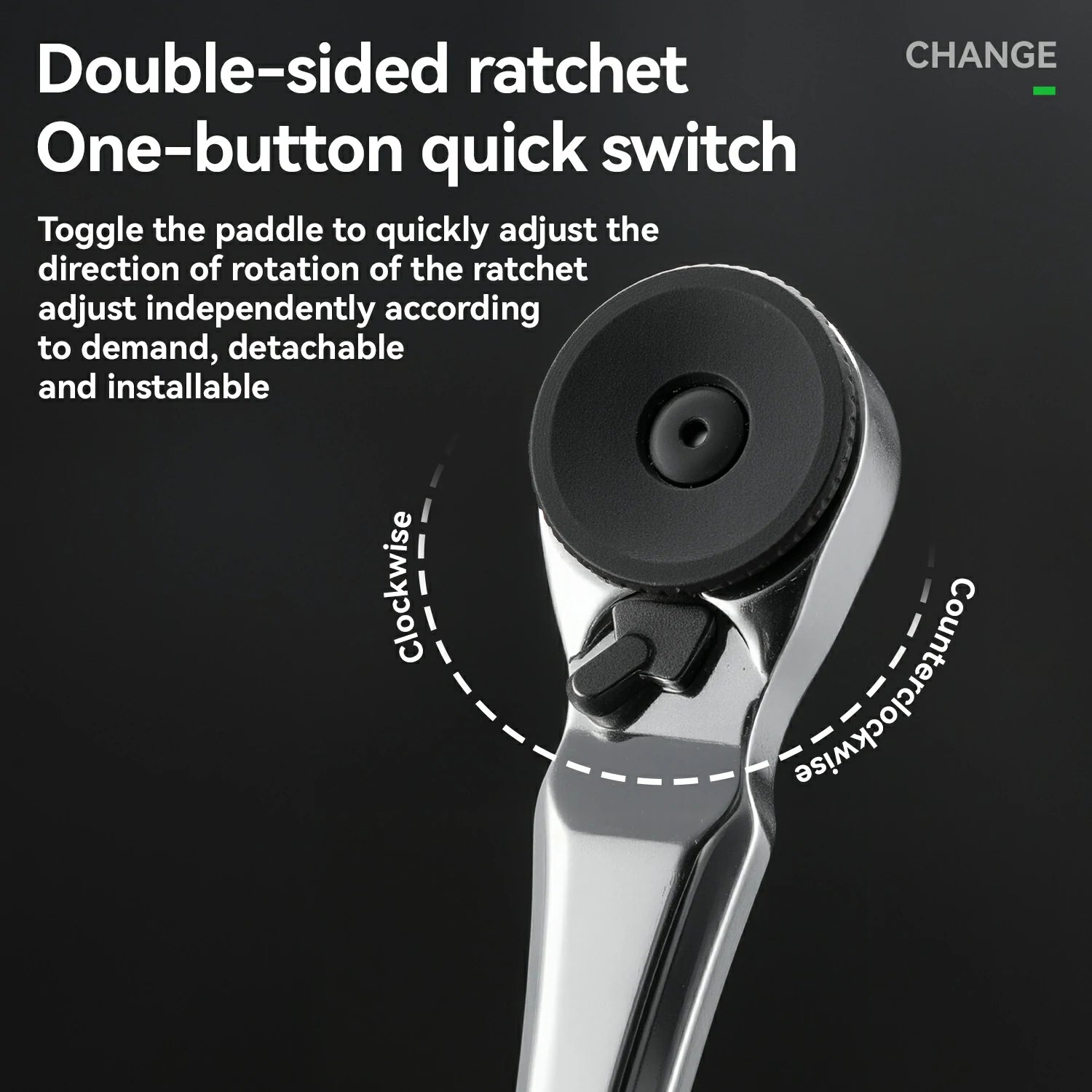 Double-sided ratchet with one-button quick switch