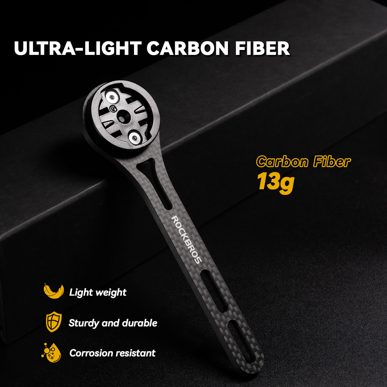 rockbros black nylon handlebar mount holding a cycling computer and front light on a road bike