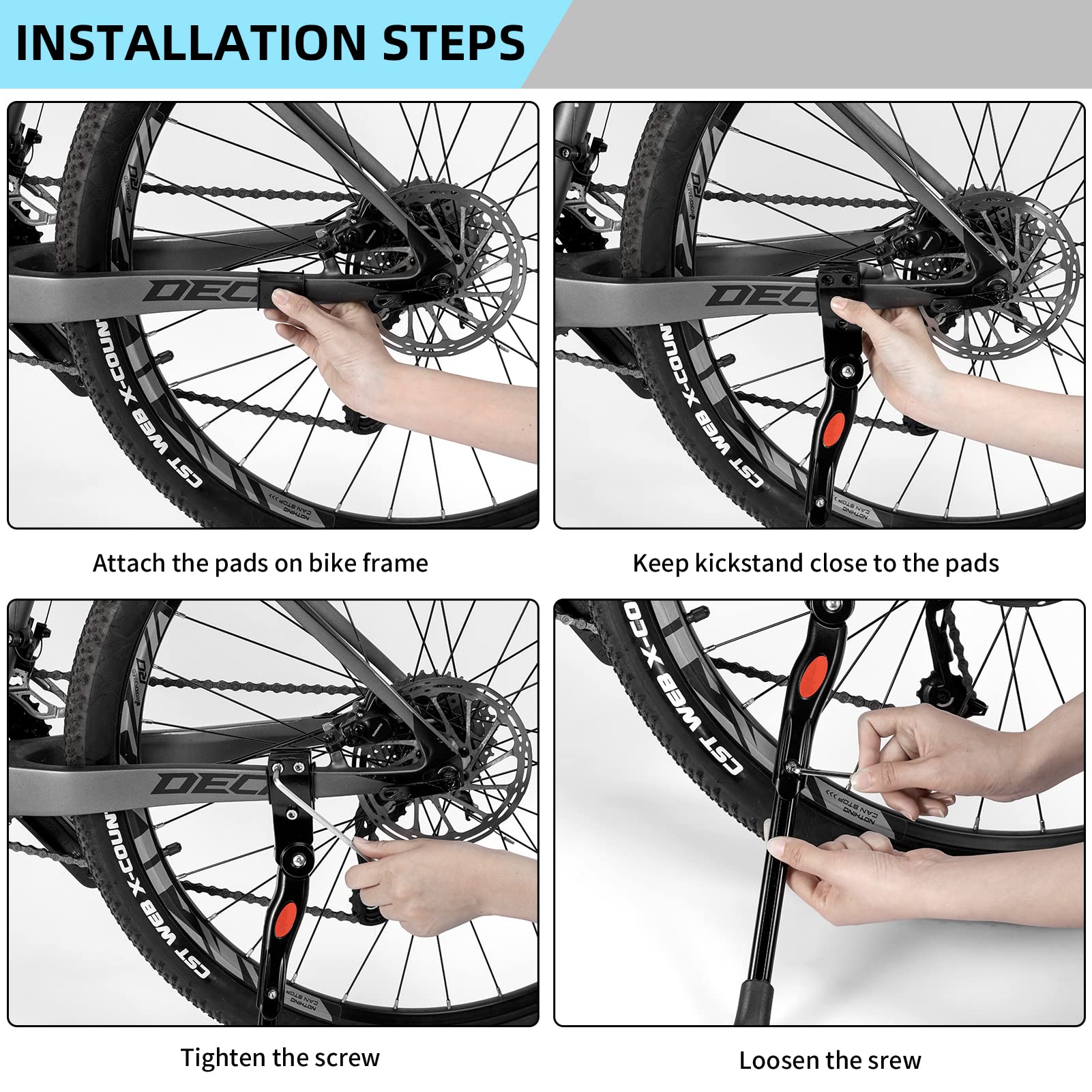 ROCKBROS Bike Kickstand Adjustable Rear Mount Aluminium Alloy Kickstand for 22''-28'' Mountain Bikes/Road Bikes - ROCKBROS