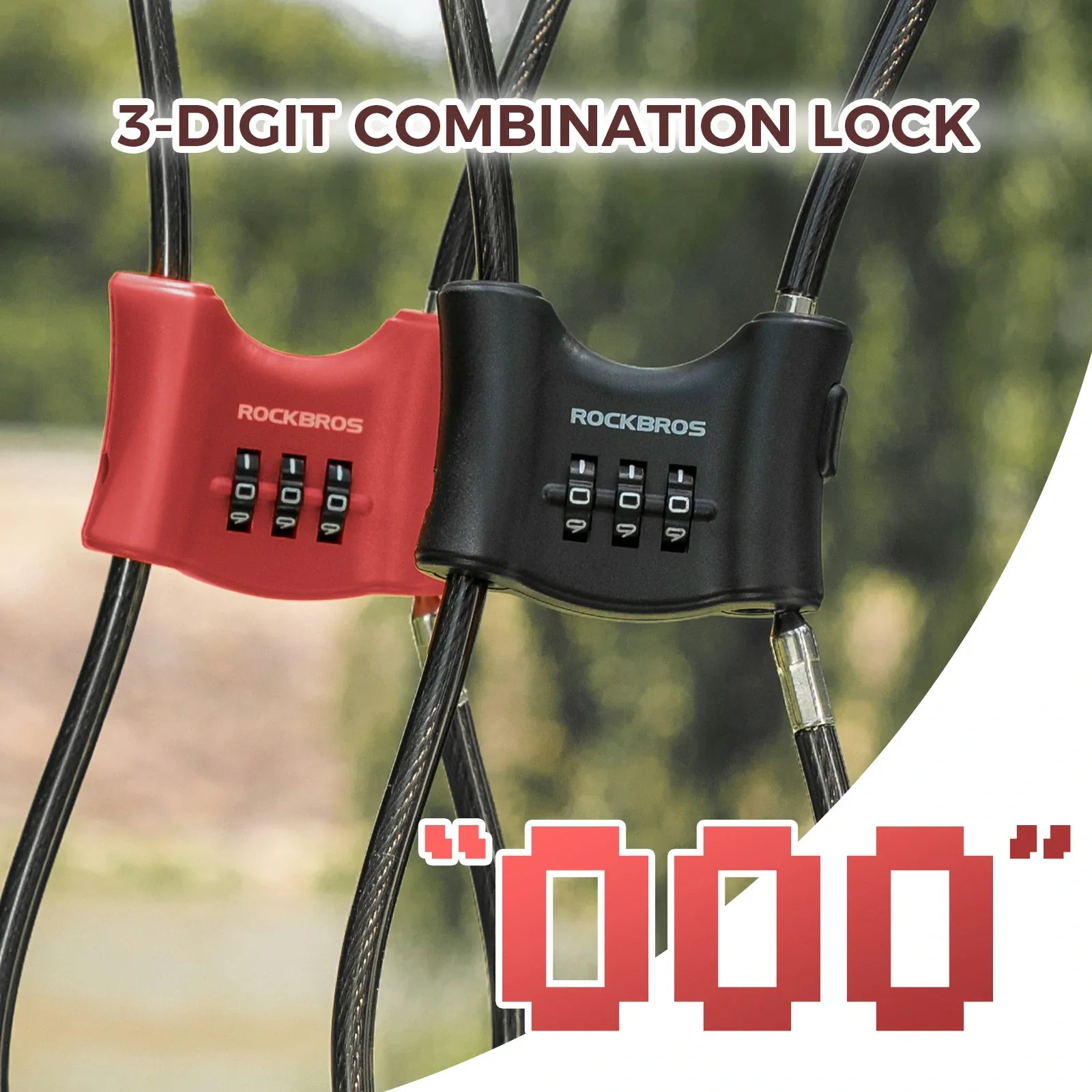 rockbros 5.5 mm-thick braided-steel cable bike lock