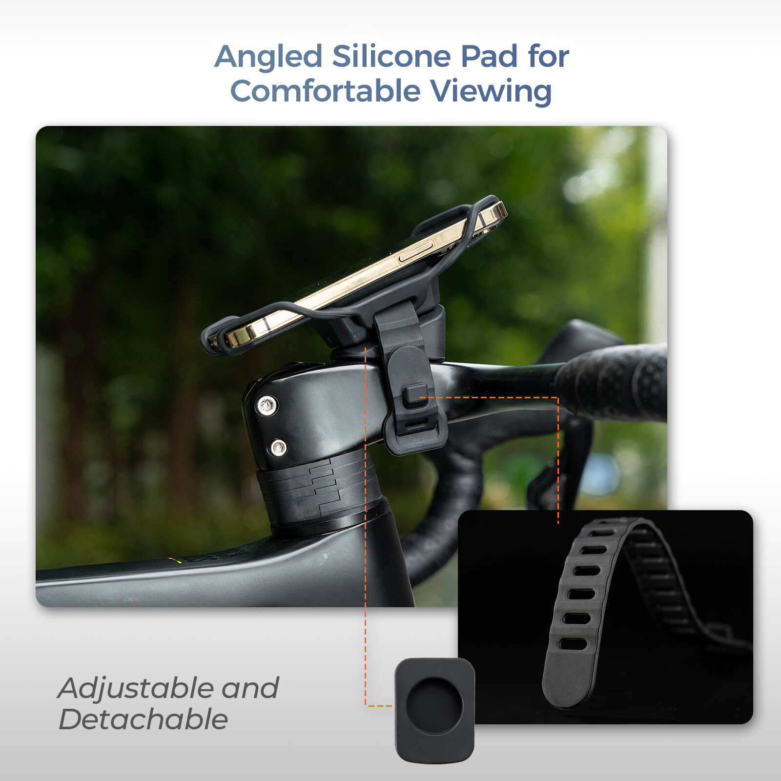 rockbros silicone bike phone mount with quick-release lever on handlebar