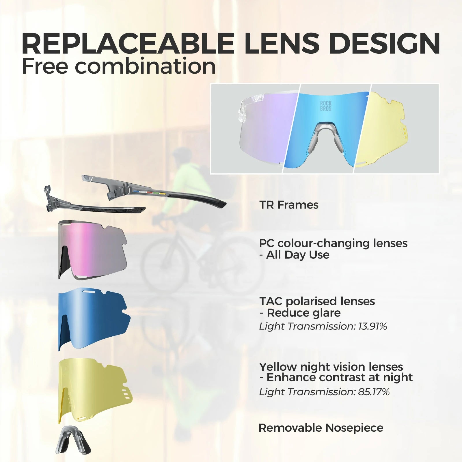 Lightweight Photochromic Cycling Glasses with Polarized Lenses