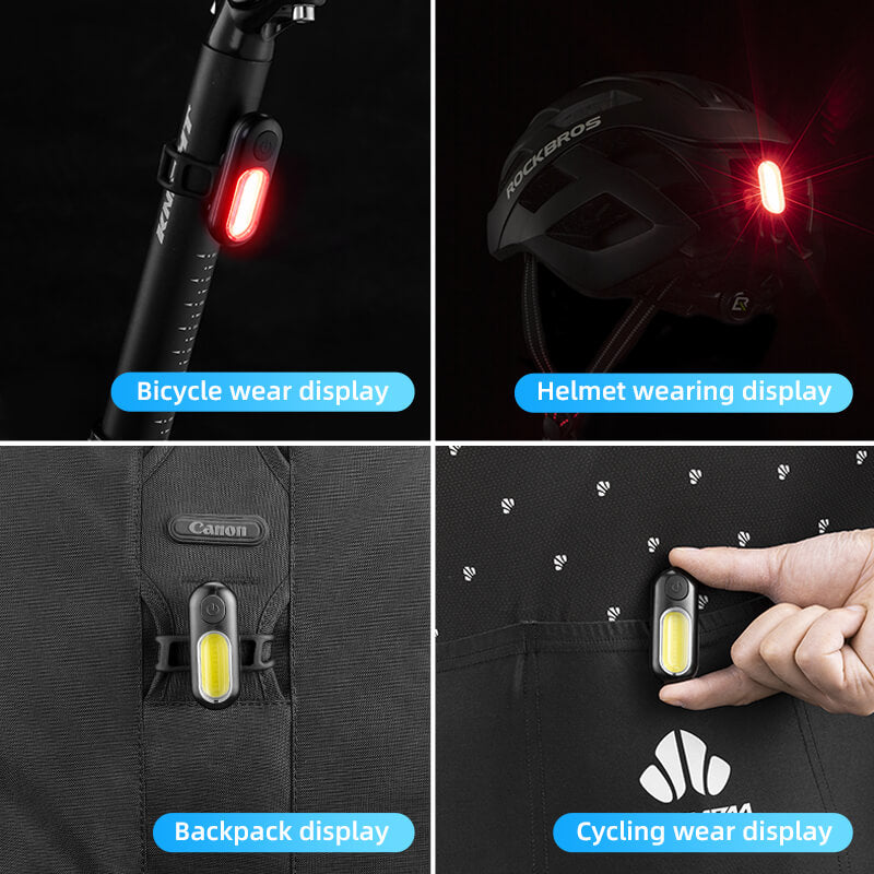 Compact ROCKBROS COB mini rear light, offering bright visibility and enhanced safety for night cycling.