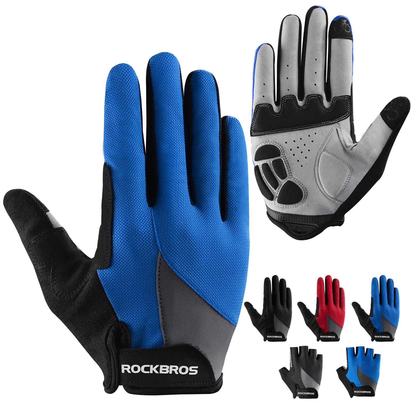 ROCKBROS Cycling Gloves for Men Women Breathable Gel Pad Road Mountain Bike Gloves, Blue / S