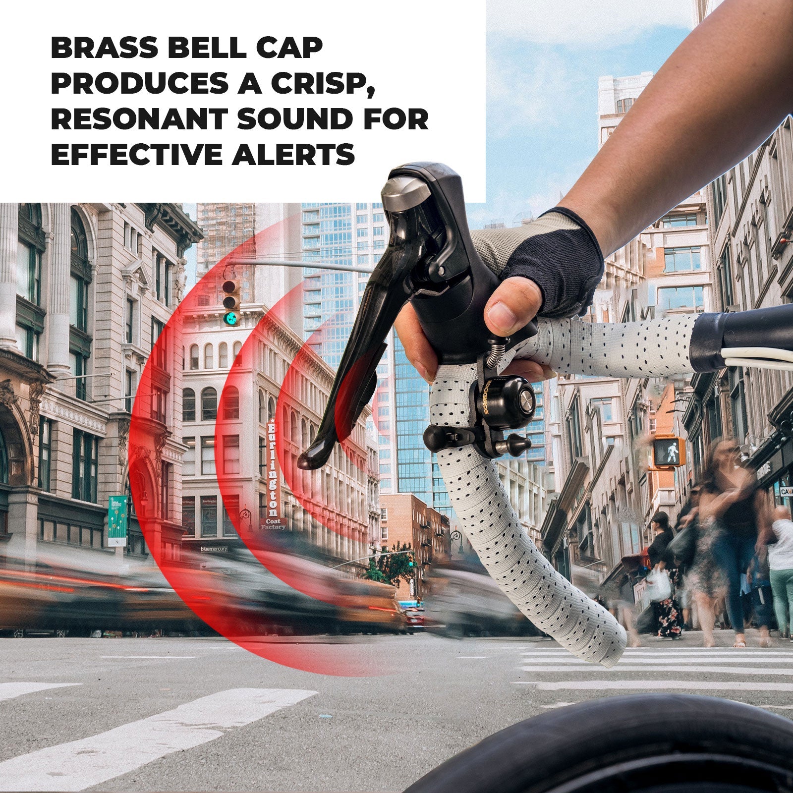 ROCKBROS dual hammer bike bell with loud, crisp sound and durable design for enhanced safety on busy roads.