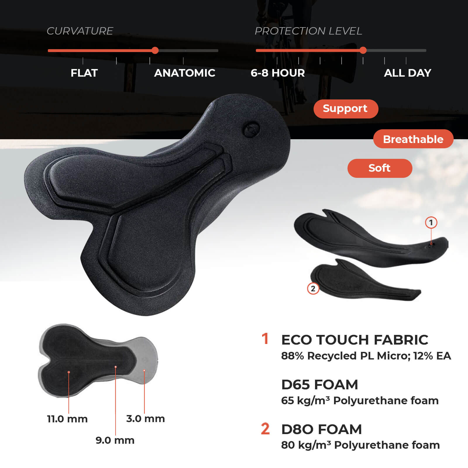 ROCKBROS men's cycling waist shorts YDDK013 featuring Elastic Interface® pads, engineered for advanced comfort and performance on long rides.