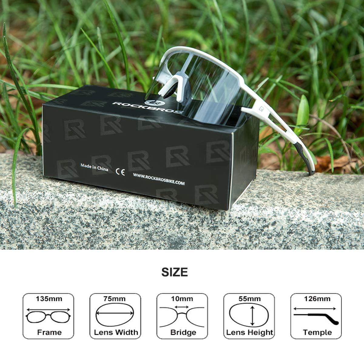 rockbros outdoor sunglasses with photochromic lens#color_black-white