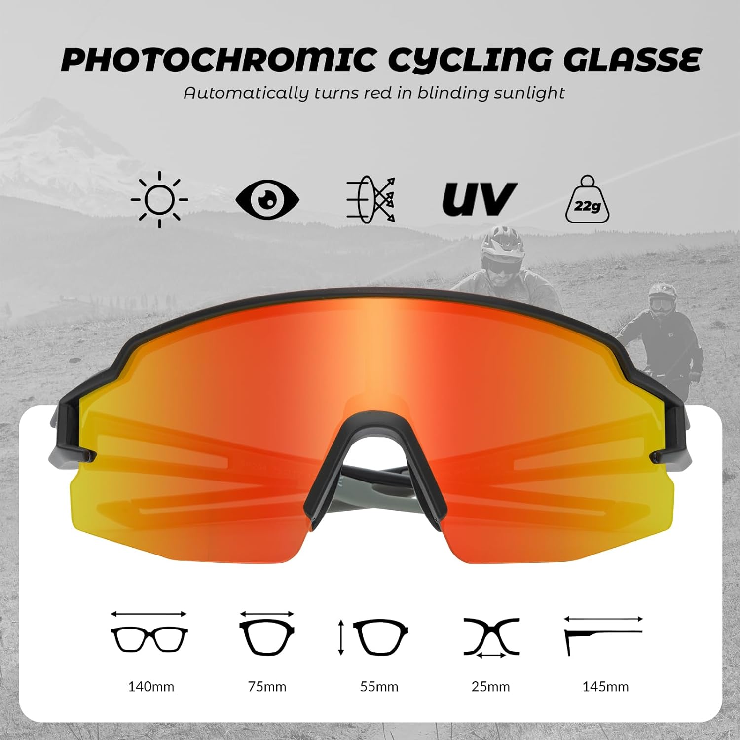 rockbros photochromic cycling sunglasses with uv protection#color_grey