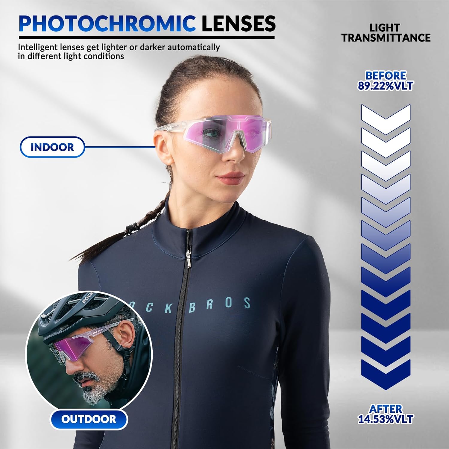 rockbros half frame photochromic sports glasses for running#color_purple