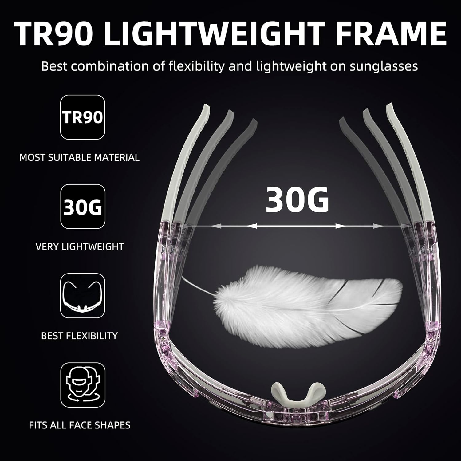 rockbros tr90 frame photochromic sports glasses for running#color_purple