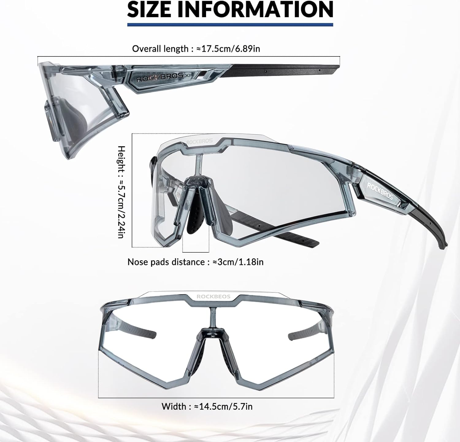 rockbros tr90 half frame photochromic sports glasses for adults#color_white