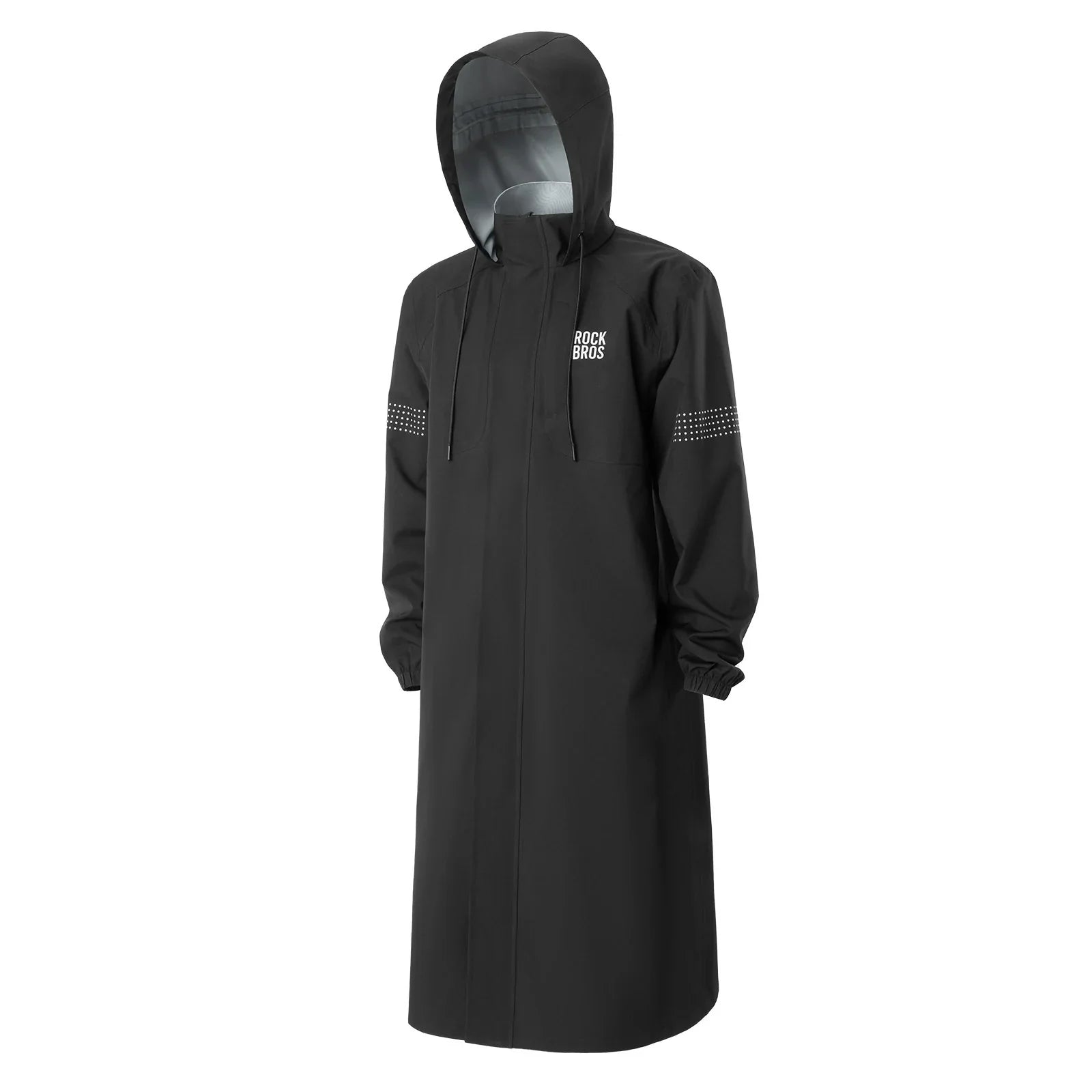 rockbros hooded long rain poncho #Color_Black