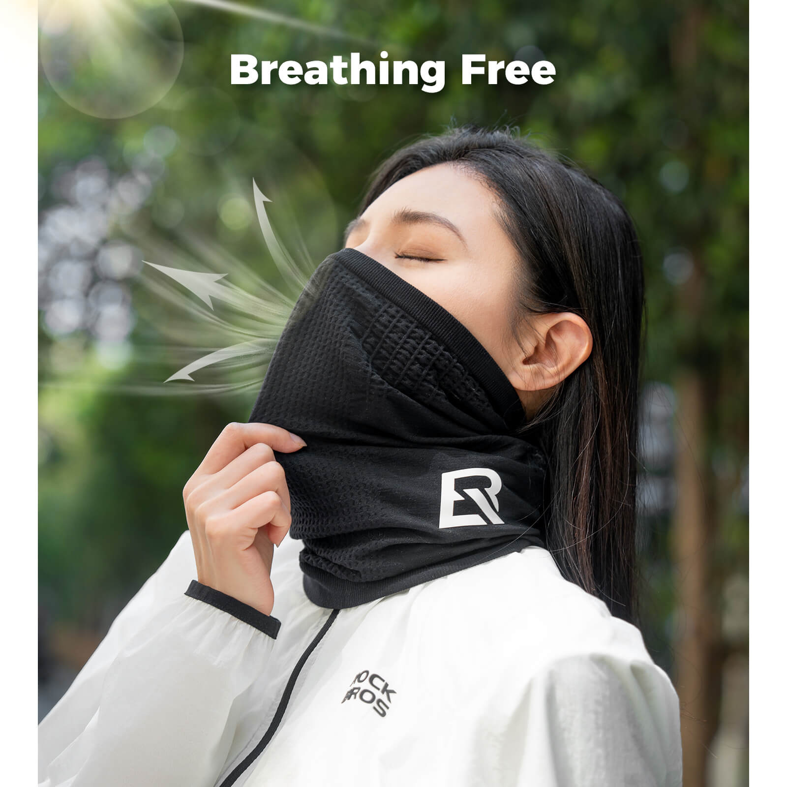 Breathable ROCKBROS summer balaclava face mask, woven for lightweight sun protection and moisture-wicking comfort during warm-weather rides.