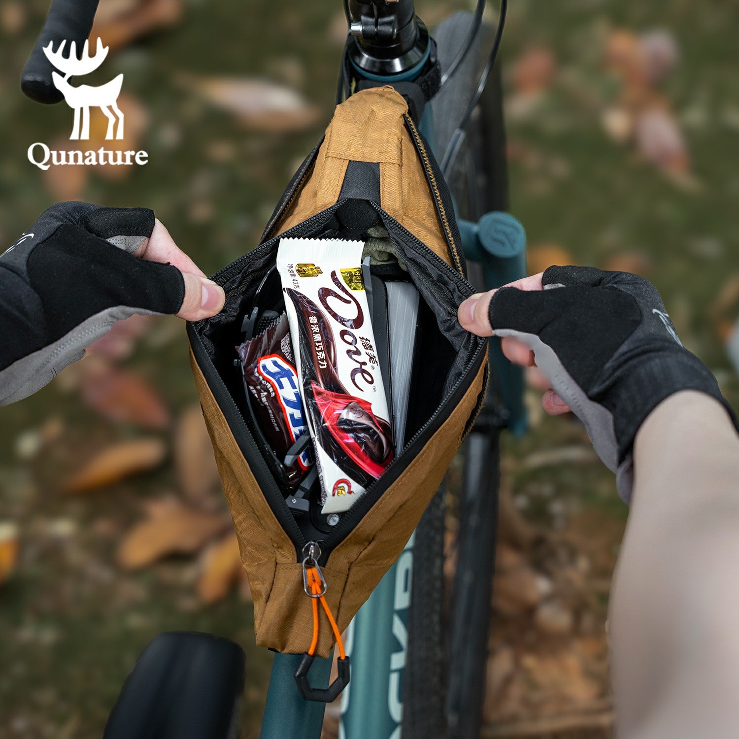 bikepacking top tube bag for road and mountain bikes #color_khaki