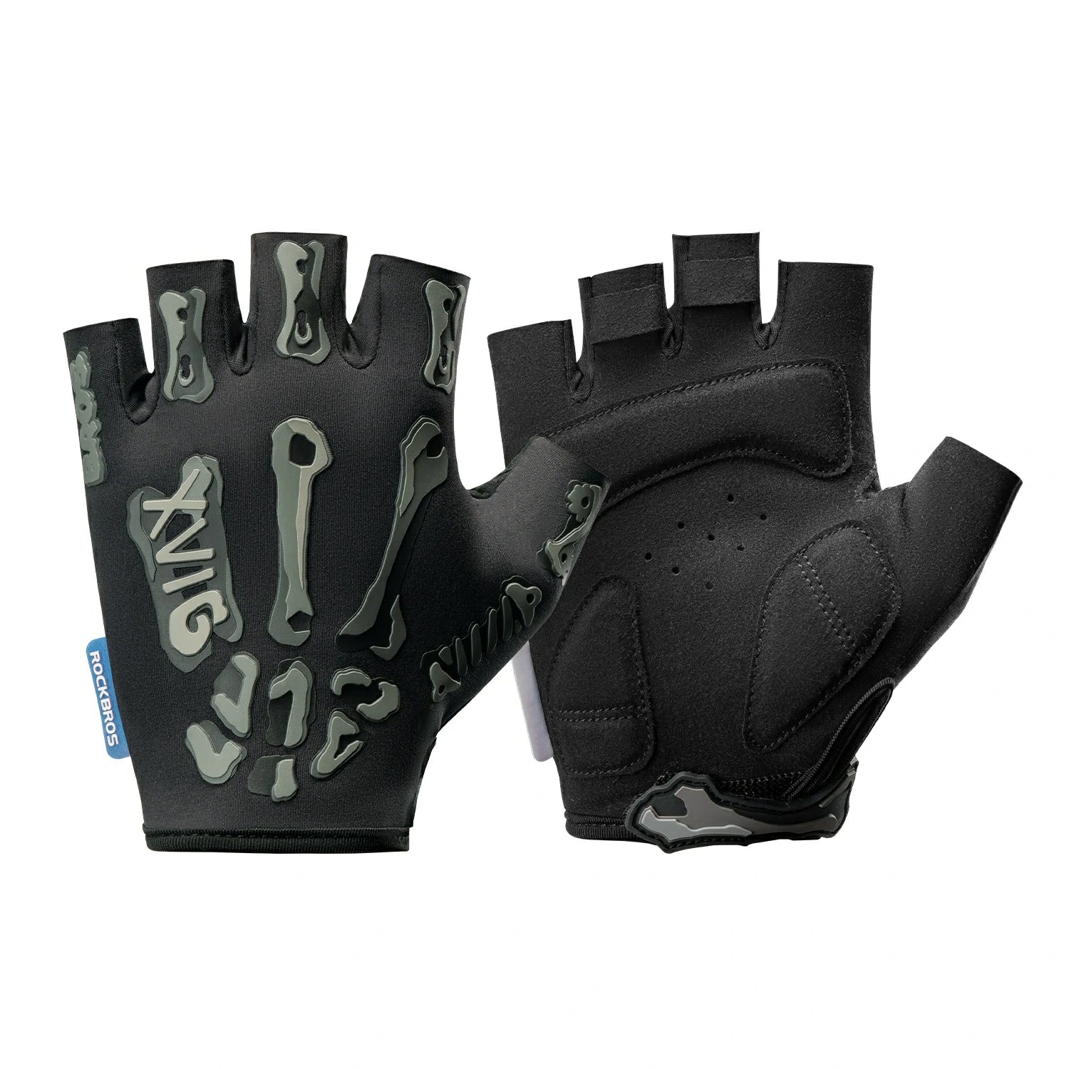 Skeleton Fingerless Cycling Gloves – Padded Half-Finger Bike Gloves