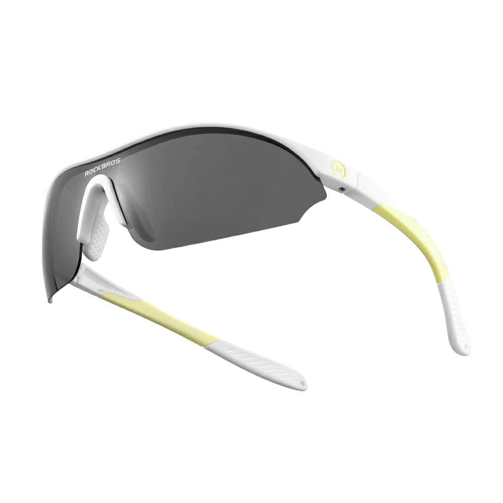 Sunglasses with white frame and yellow accents on a white background #Color_White