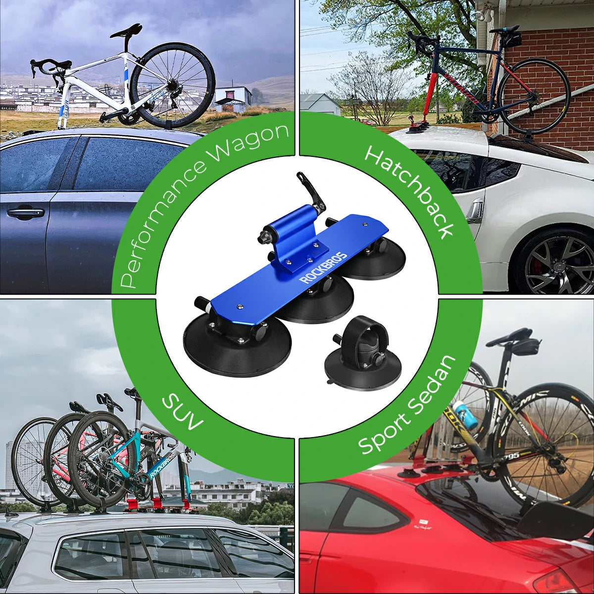ROCKBROS Portabicicletas con ventosa para techo de coche, soporte de liberación rápida