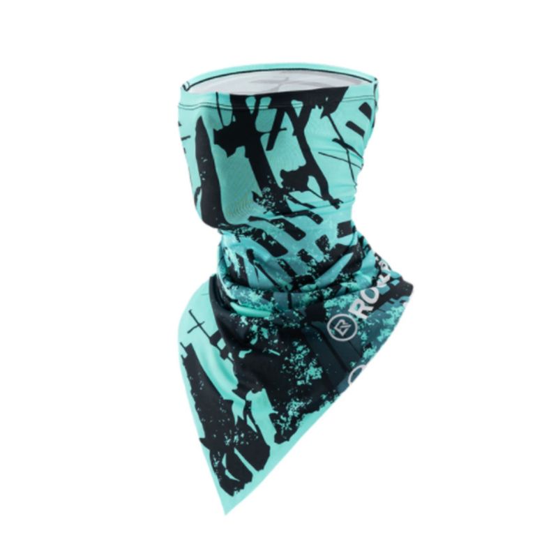 Teal and black patterned neck gaiter on a white background #Color_Blue