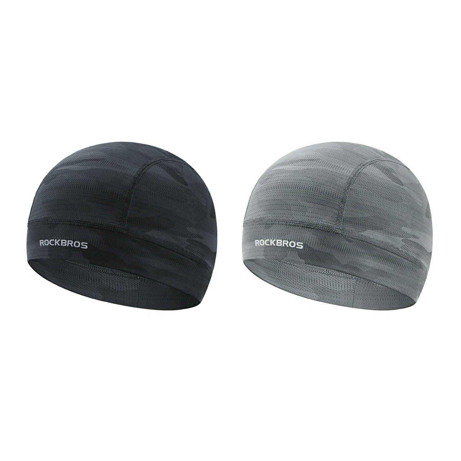 Two caps, one black and one gray, with 'RockBros' branding on a white background. #Color_Black Color2_Gray2
