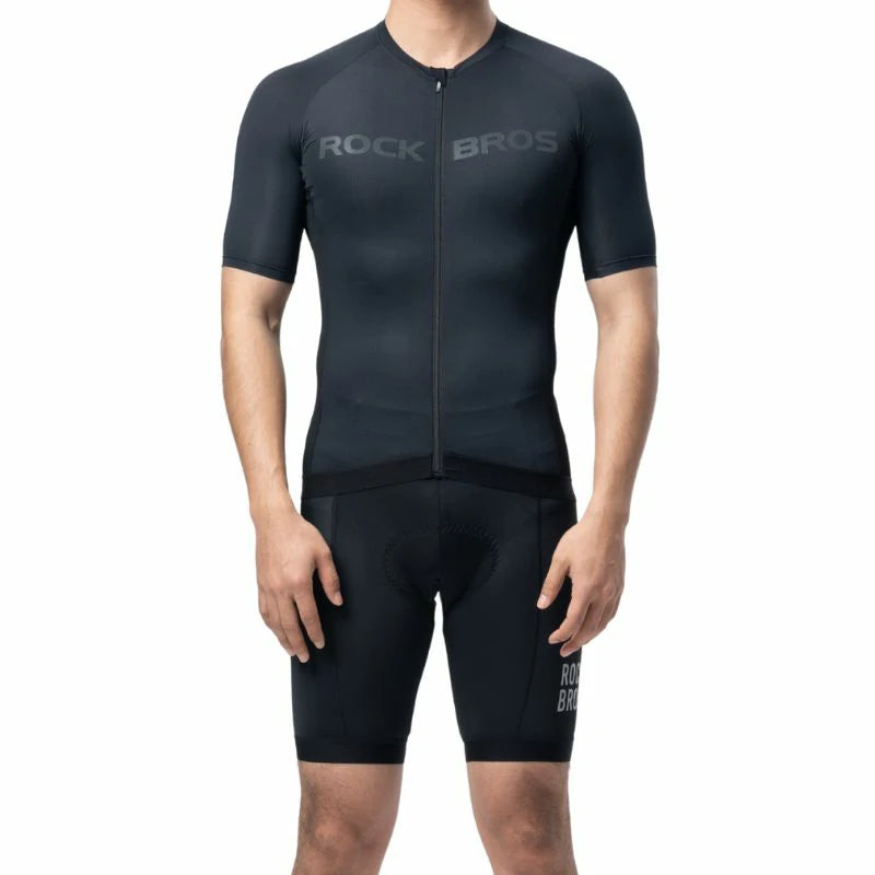 Black cycling outfit with 'ROCK BROS' branding on a white background #Color_Black