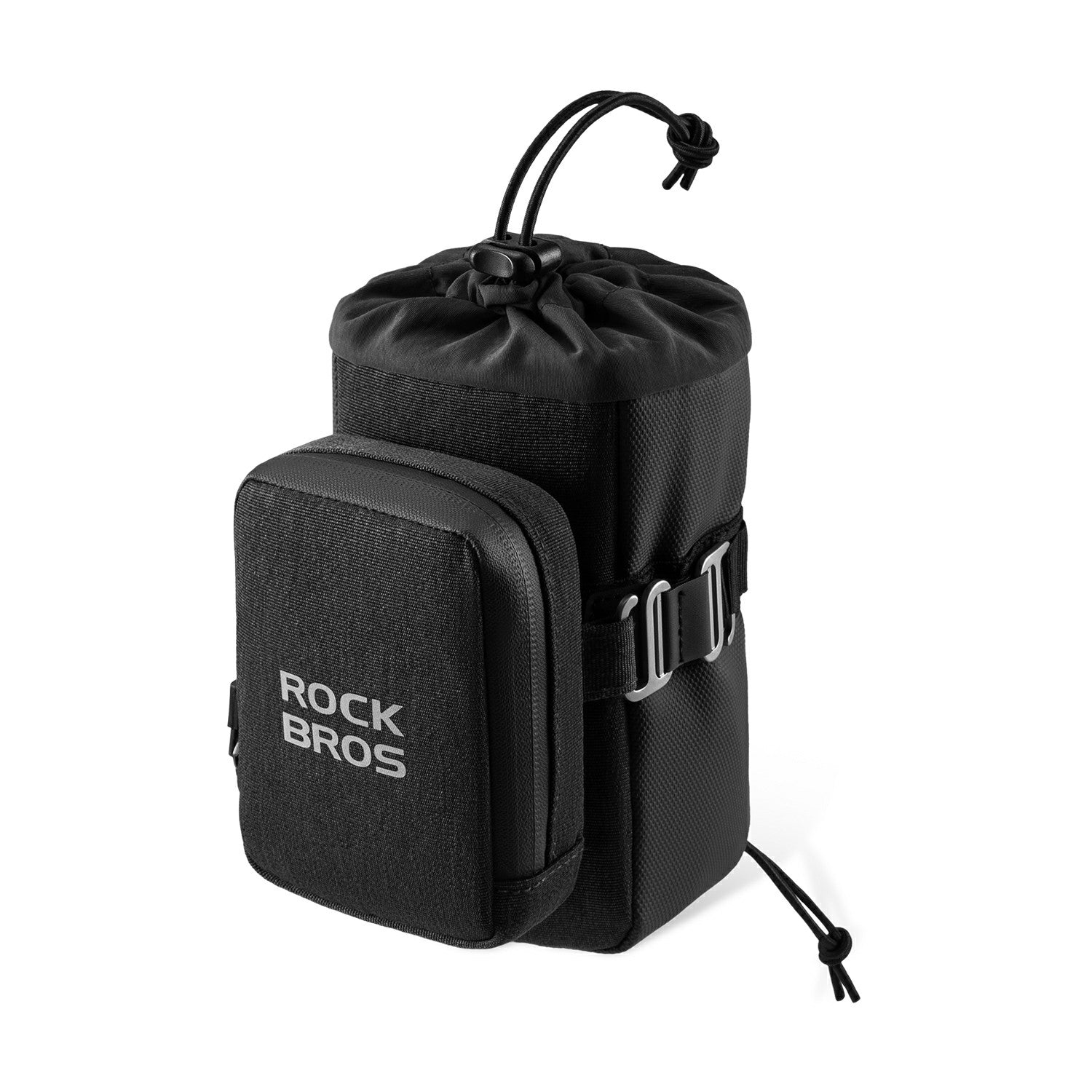 portable bicycle tail bag with water bottle holder#color_black