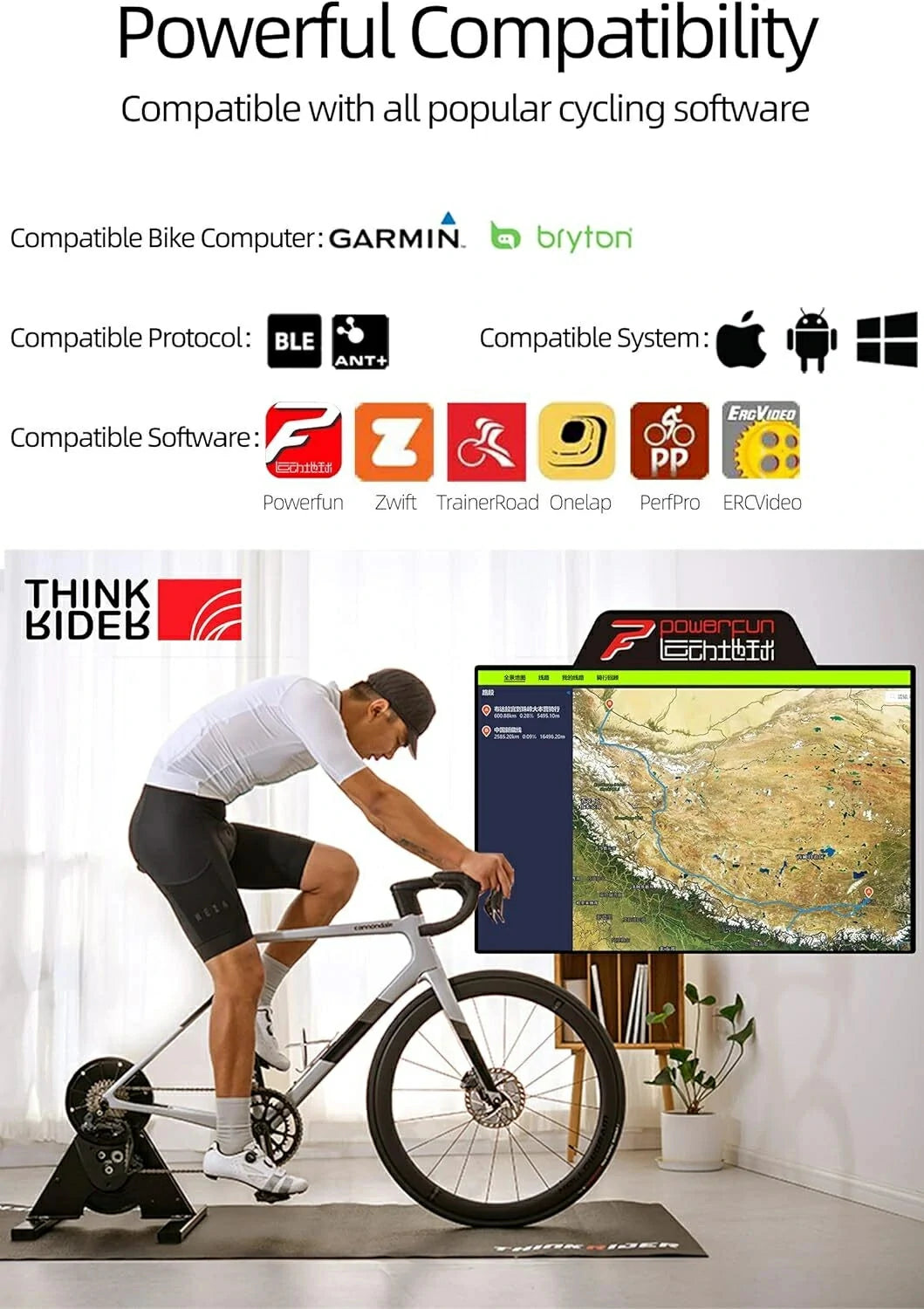 ThinkRider A1 Bike Trainer 11-Speed Cassette ANT+ Bluetooth Simulates 3% Slope