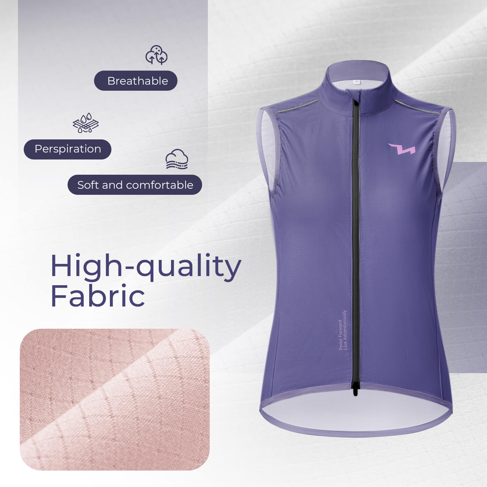 TVI windproof women's cycling vest MJ008, lightweight and breathable design for added protection during windy rides. #Color_Purple