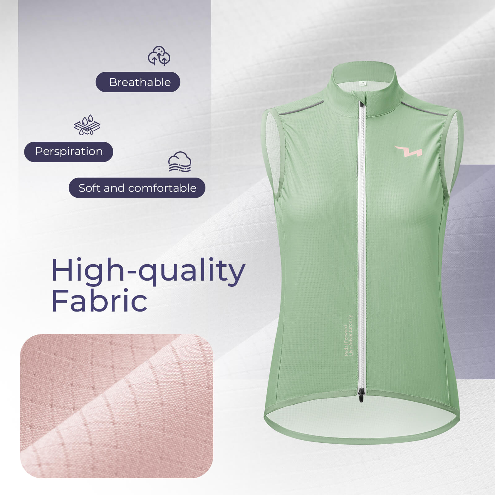 TVI windproof women's cycling vest MJ008, lightweight and breathable design for added protection during windy rides. #Color_Green