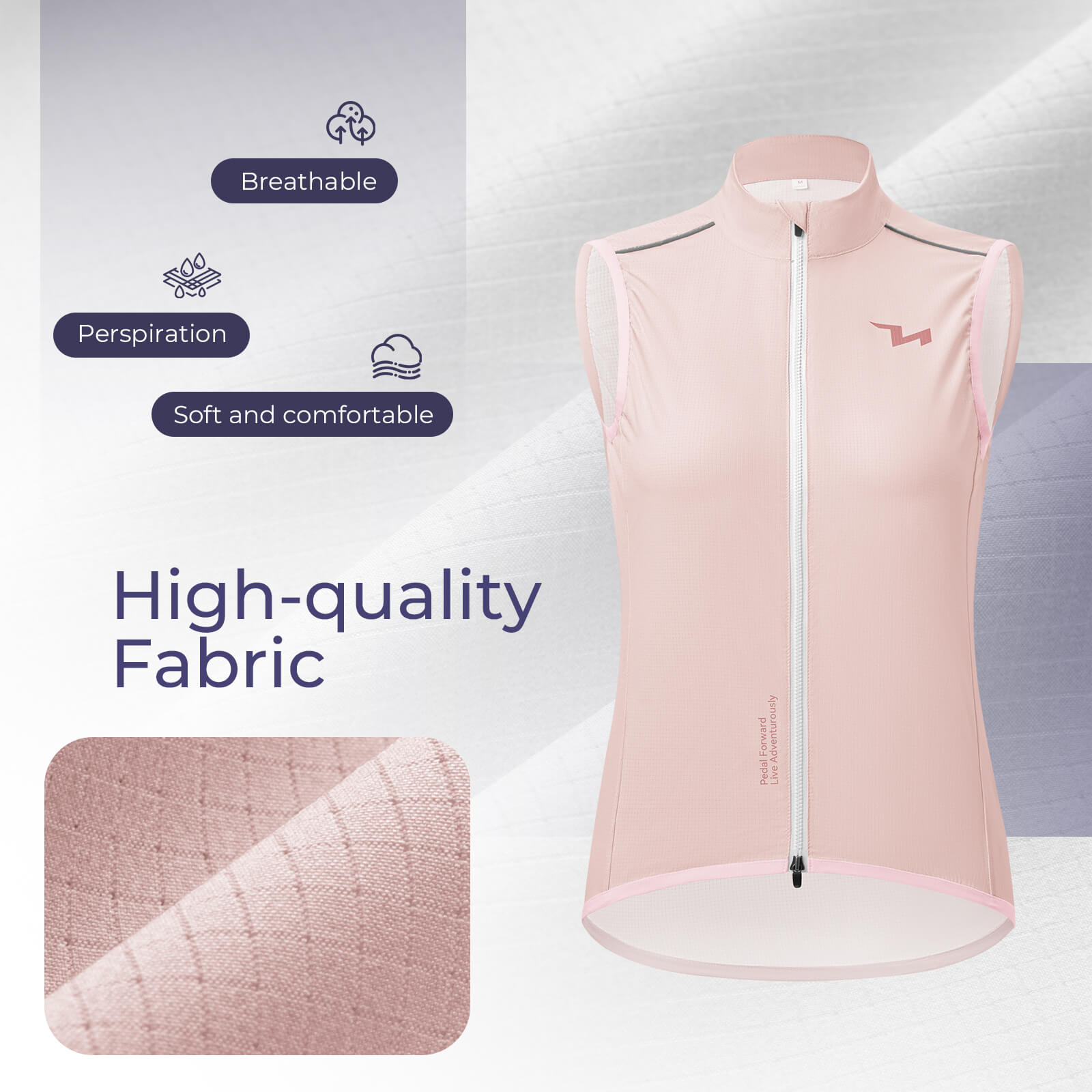 TVI windproof women's cycling vest MJ008, lightweight and breathable design for added protection during windy rides. #Color_Pink