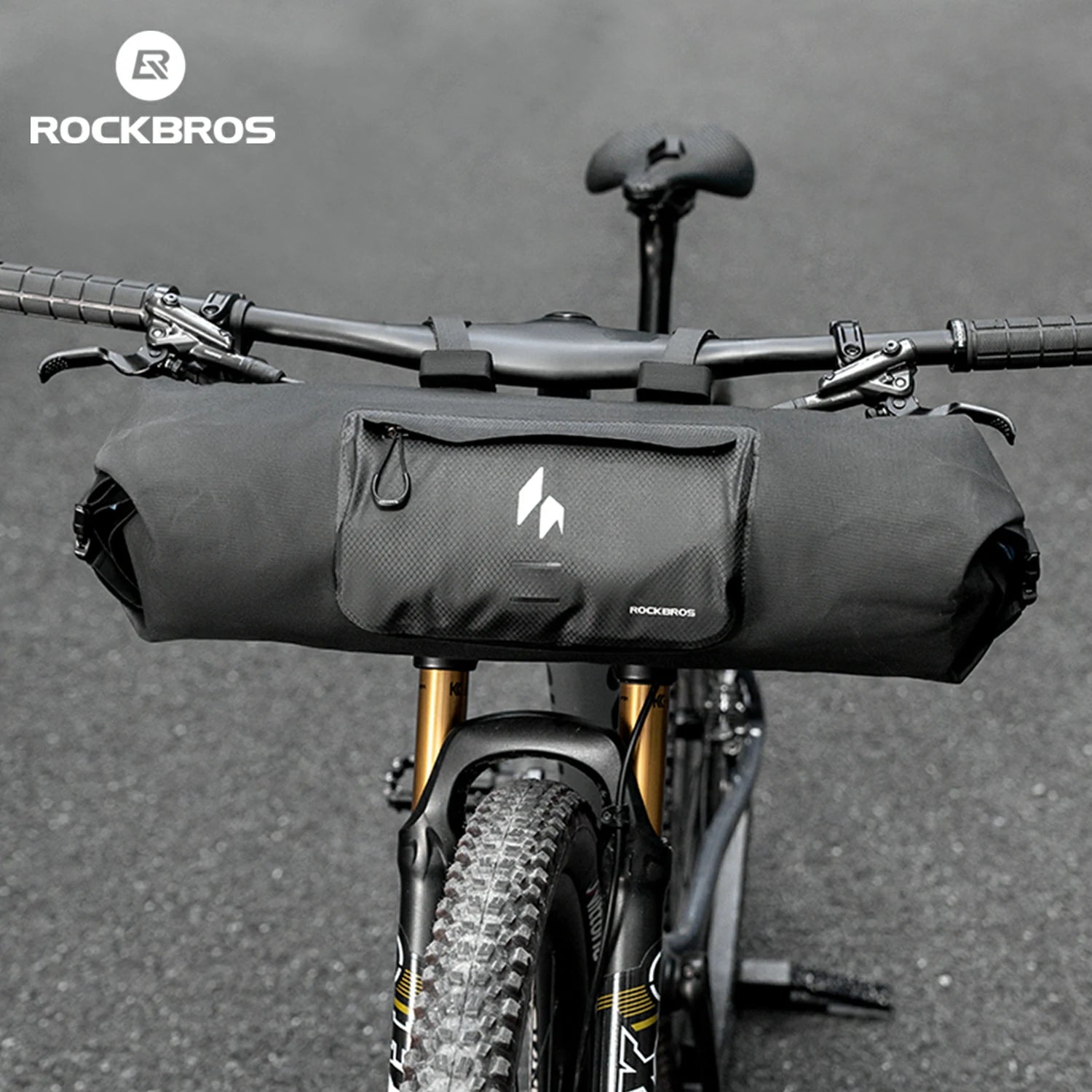 Expandable Rockbros handlebar bag for daily cycling storage.