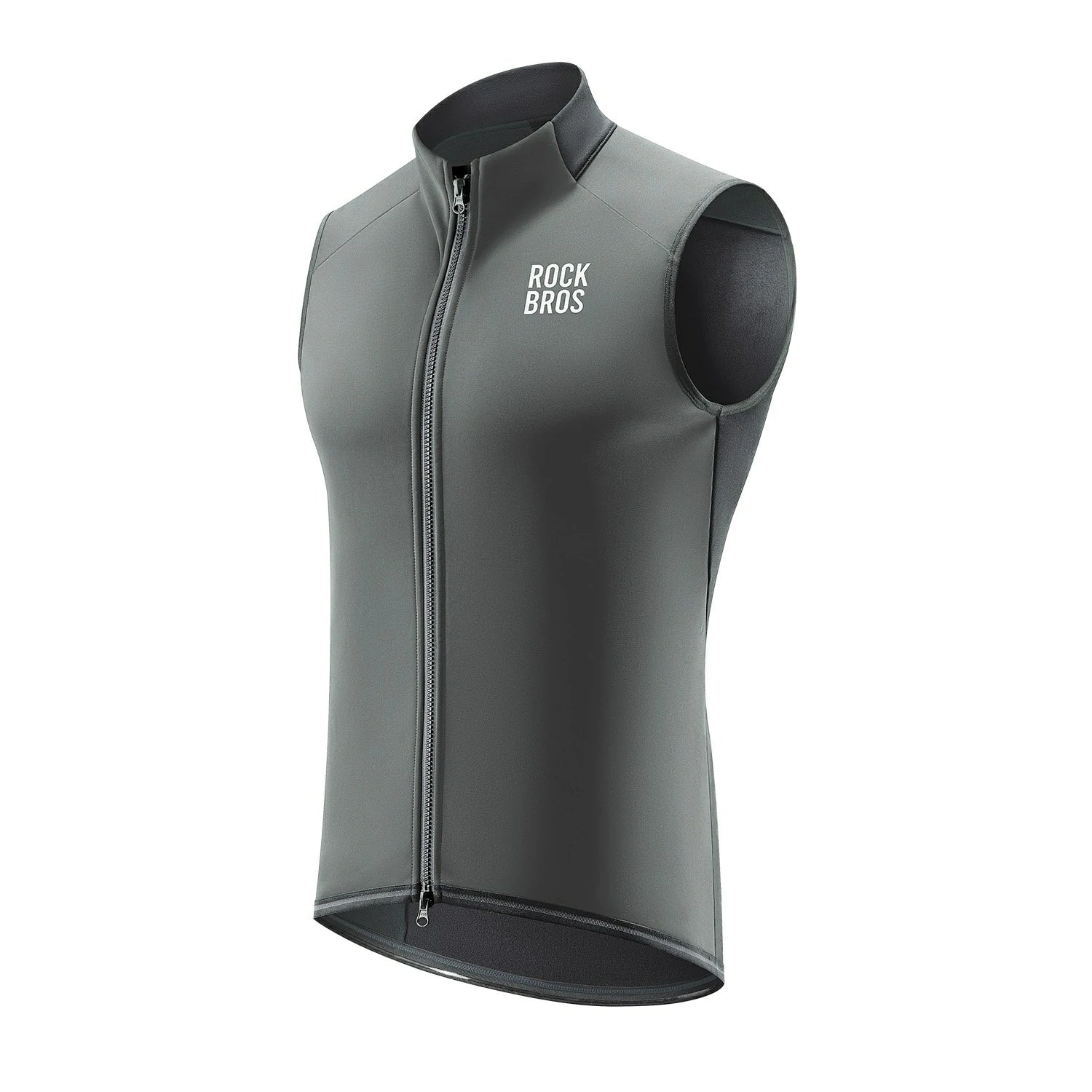 Gray sleeveless jacket with a zipper on a white background, featuring 'RockBros' branding. #color_grey