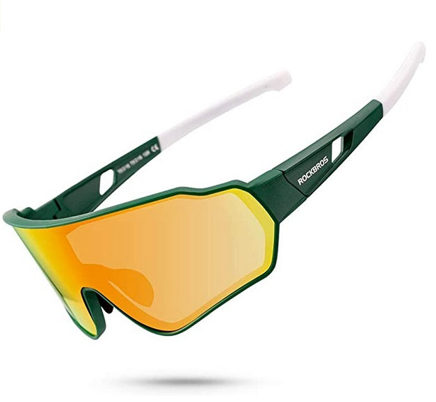ROCKBROS Polarized Cycling Sunglasses UV Protection Wind Guide Design, Frame:green White/Lens:rainbow