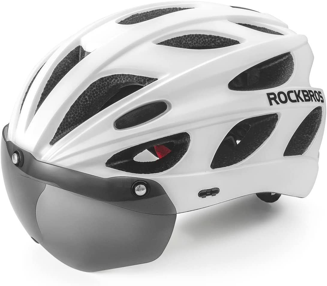 ROCKBROS Adult Cycling Helmets with Removable Goggles & Sun Visor Mountain & Adjustable size, White