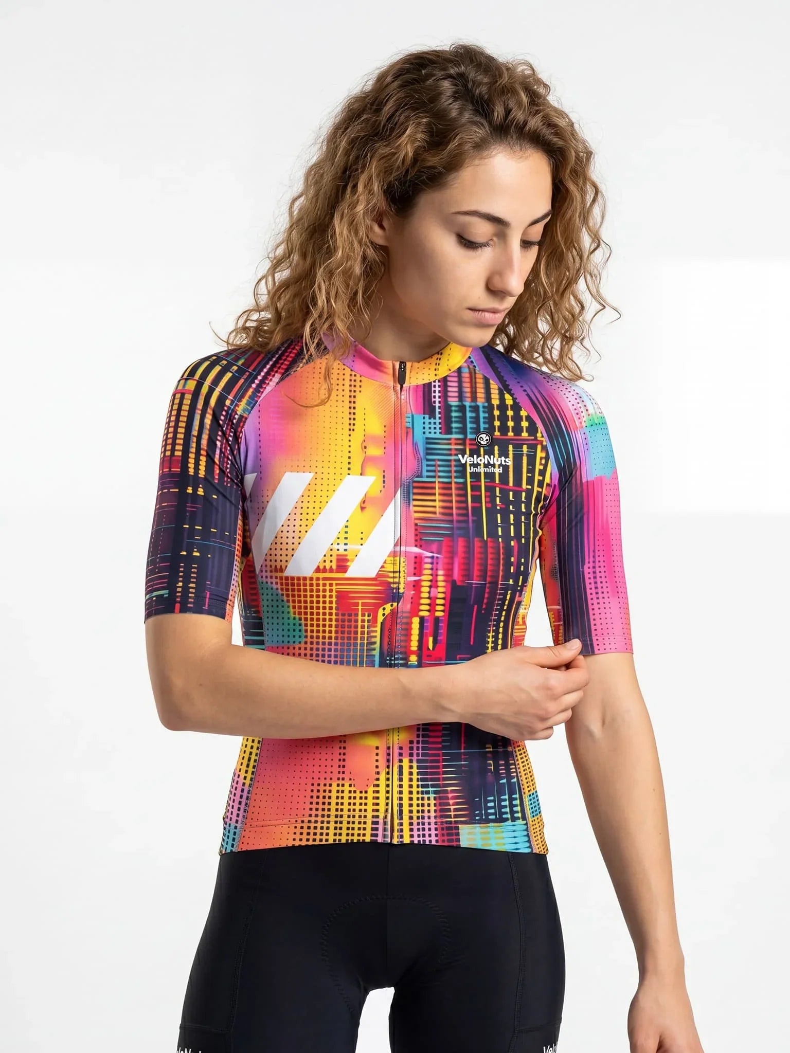 Women's Cycling Jersey Neon Condense#Type_Pink Skyline