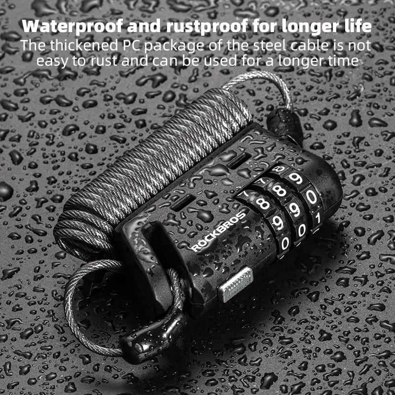 ROCKBROS 1.5M Portable Bicycle Cable Lock - Combination Helmet Lock - ROCKBROSUSA