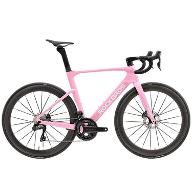 ROCKBROS T700 Carbon Fiber Aerodynamic Road Bike 105 Electronic Shifting Disc Brakes Pink